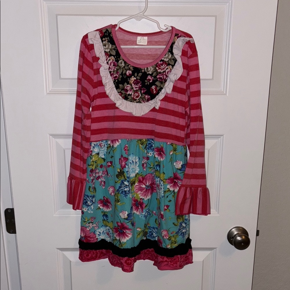 Floral and Striped Long Sleeve Dress